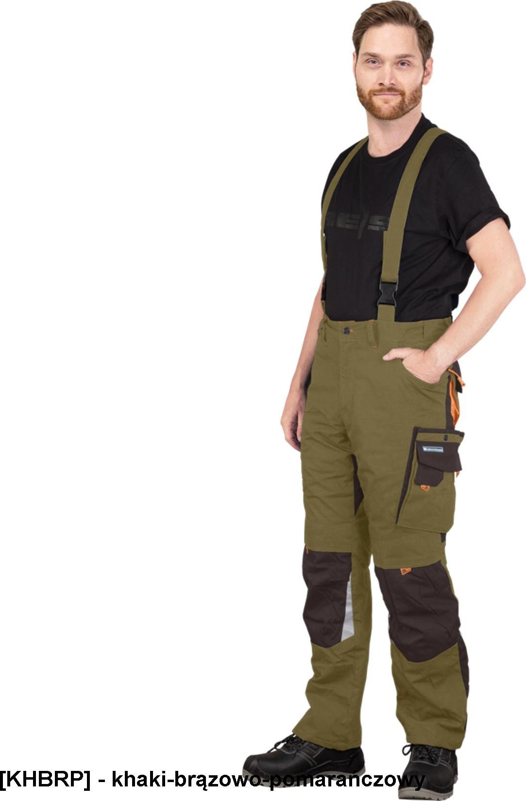 R.E.I.S. LH-NAW-B - Spodnie ochronne ogrodniczki NEW AGE wykonane z materiału typu canvas - granatowo-czarno-pomarańczowy 2XL