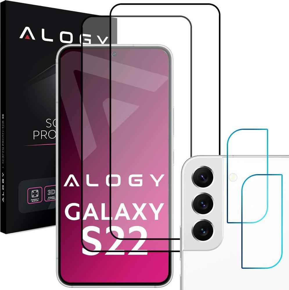Alogy 2x Szkło Full Glue FC + 2x Szkło na obiektyw kamerę do Samsung Galaxy S22
