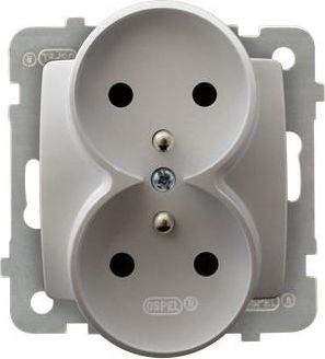 Ospel Gniazdo Karo podwójne z uziemieniem srebrny perłowy (GP-2SRZ/m/43)