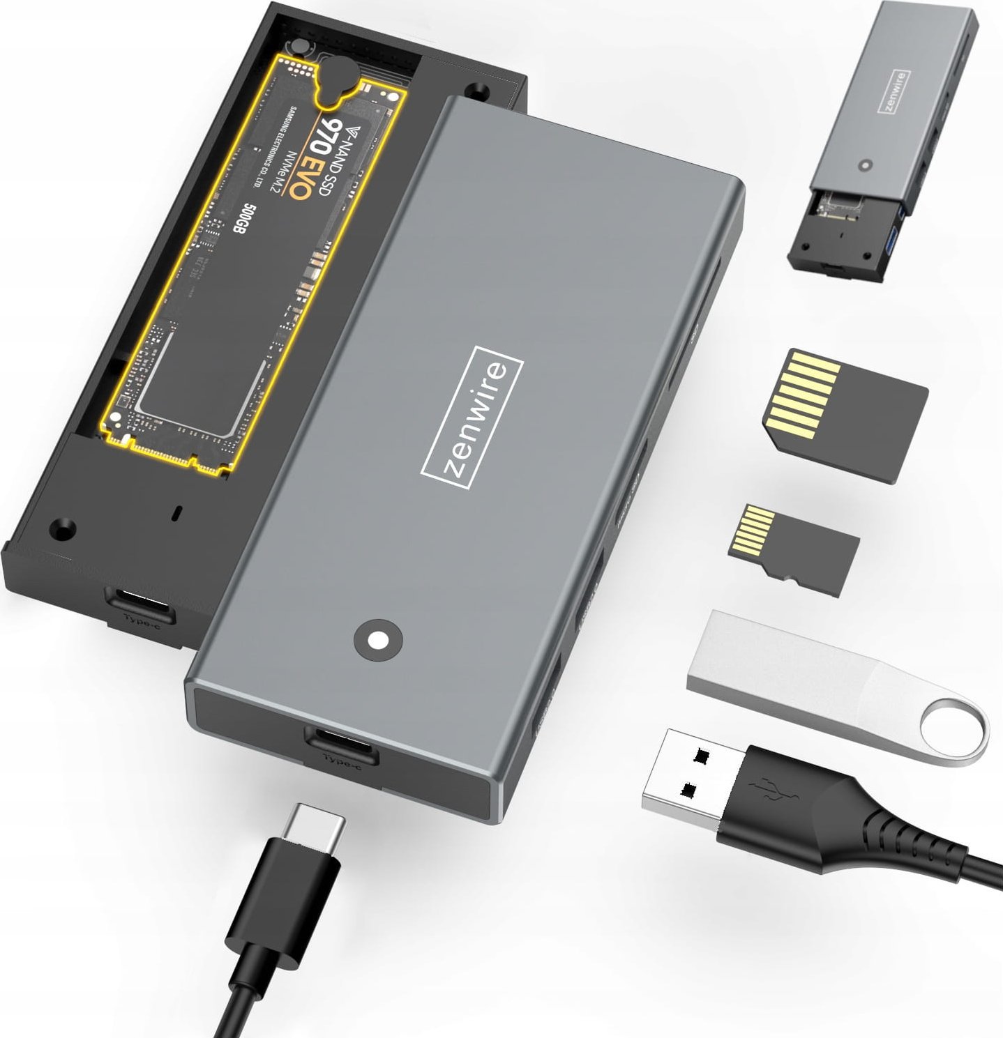 HUB USB Zenwire HUB Kieszeń Obudowa dysk SSD M2 NVME PCIE SATA Ngff USB-C TF SD Adapter M.2 10GBps Zenwire MC401