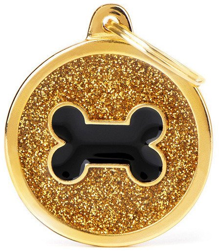 Zawieszka Adresówka Identyfikator z grawerem dla psa i kota kółko z kością złote brokat