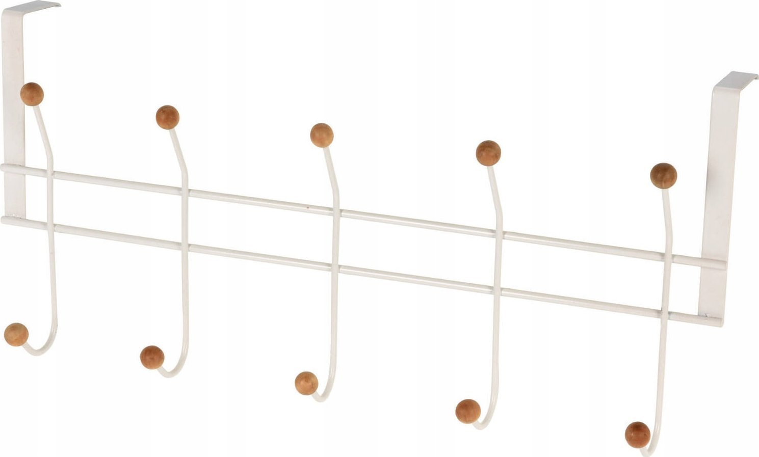 Storage Solutions Wieszak na drzwi biały, 10 haczyków z drewnianymi gałkami, 48 x 21 x 12 cm