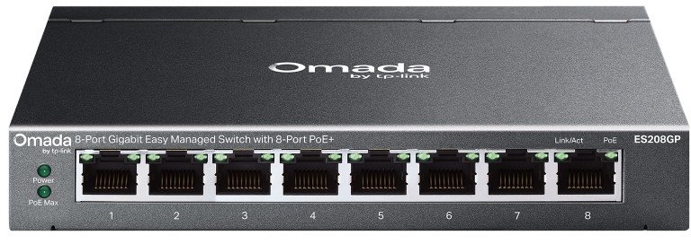 TP-Link Omada ES208GP łącza sieciowe Zarządzany L2 Gigabit Ethernet (10/100/1000) Obsługa PoE DIN rail Czarny