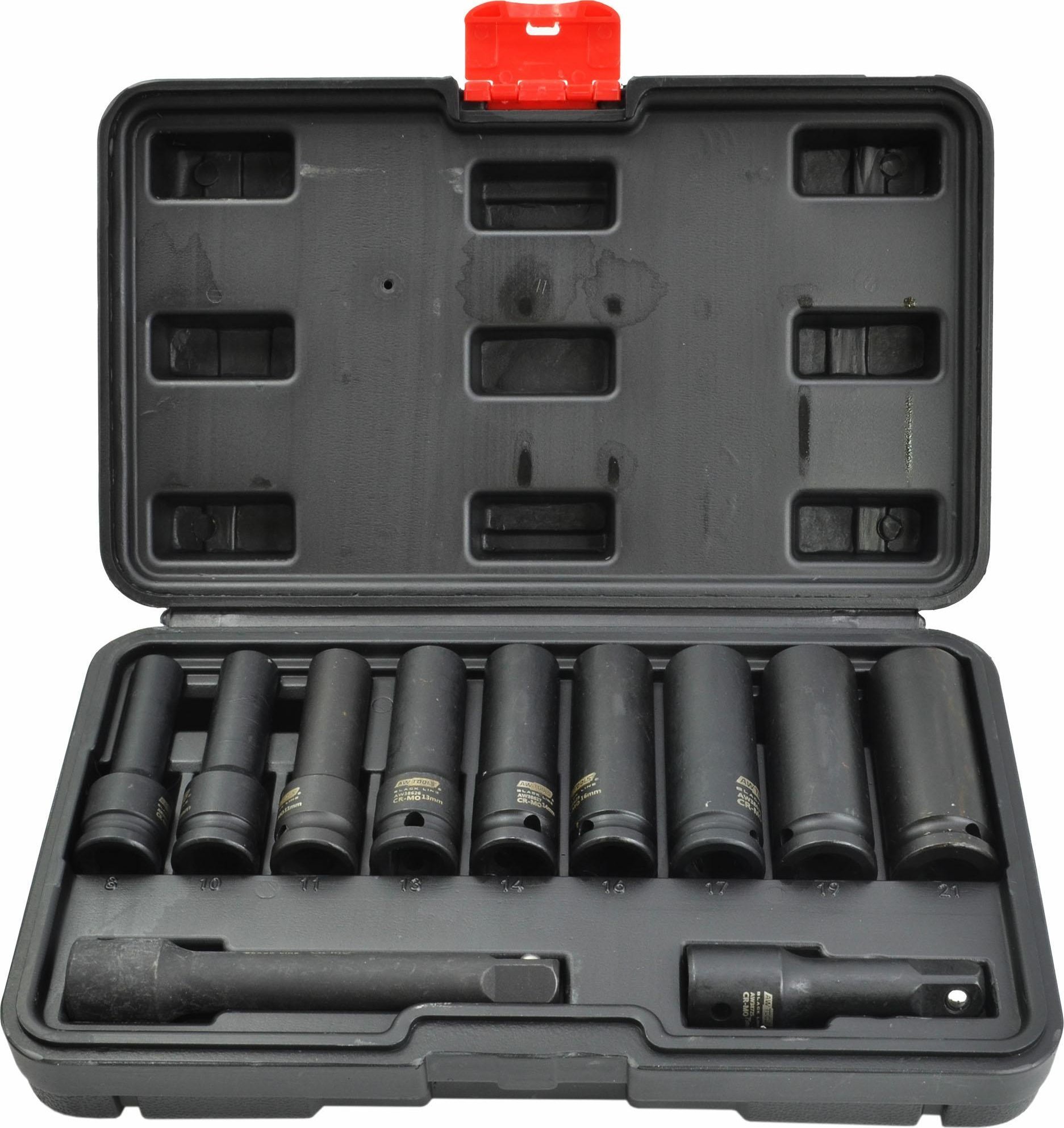 AWTools AWTOOLS ZESTAW NASADEK UDAROWYCH 1/2" DŁUGIE 11cz. BLACK LINE