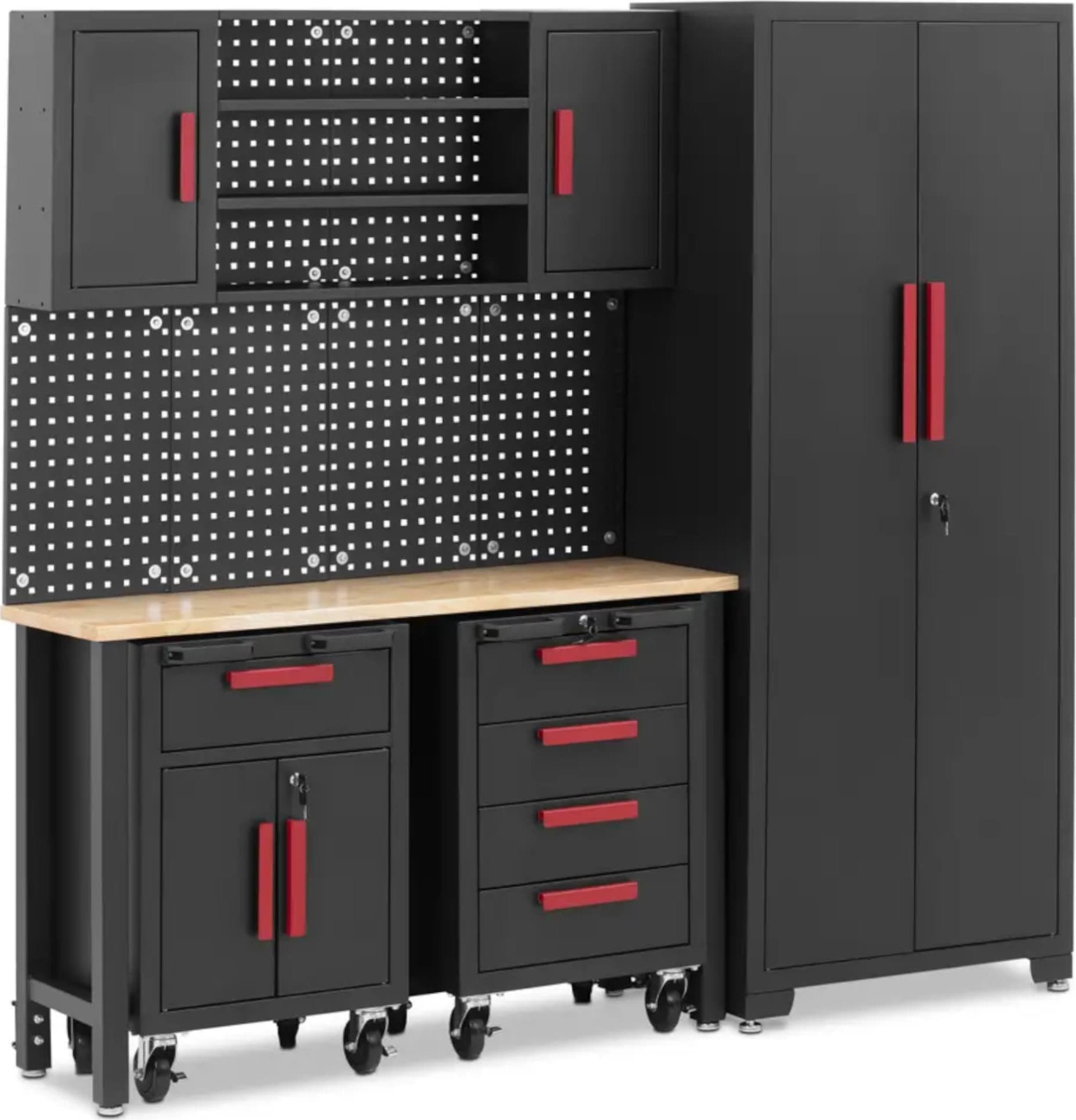 MSW Zestaw mebli warsztatowych szafa 2 szafki na kółkach ściana perforowana