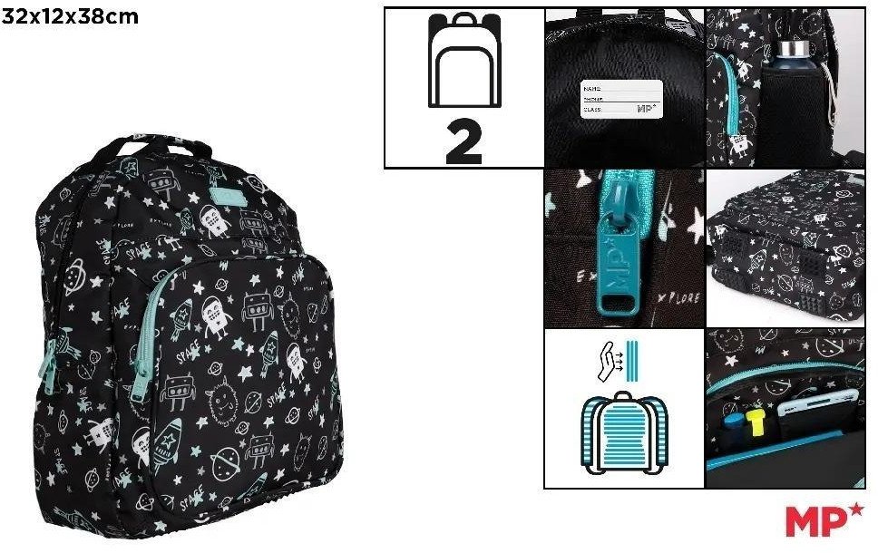 Plecak dwukomorowy Kosmos czarny 32x12x38cm