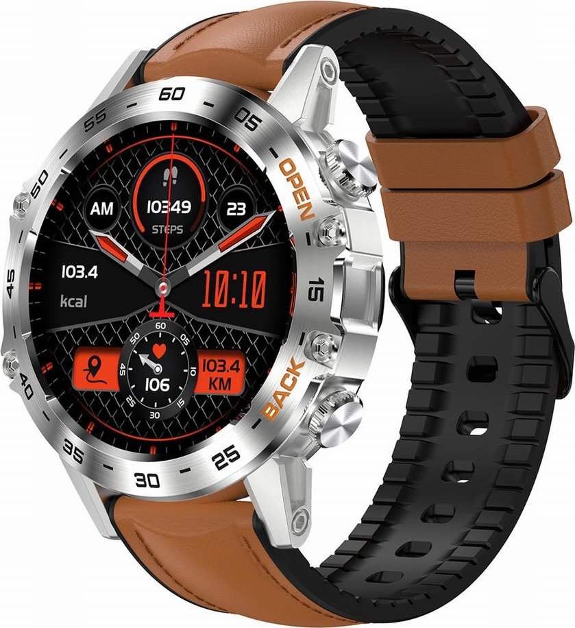 Smartwatch Gravity Zegarek męski SMARTWATCH GRAVITY ASTON GT9-8 srebrny/brązowy skórzano-gumowy