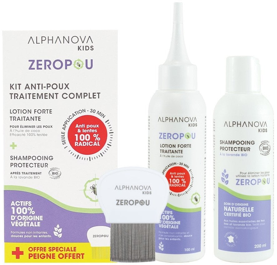 Alphanova Kompleksowy zestaw przeciw Wszawicy 3 w 1 z Grzebieniem, Balsam i Szampon Zeropou