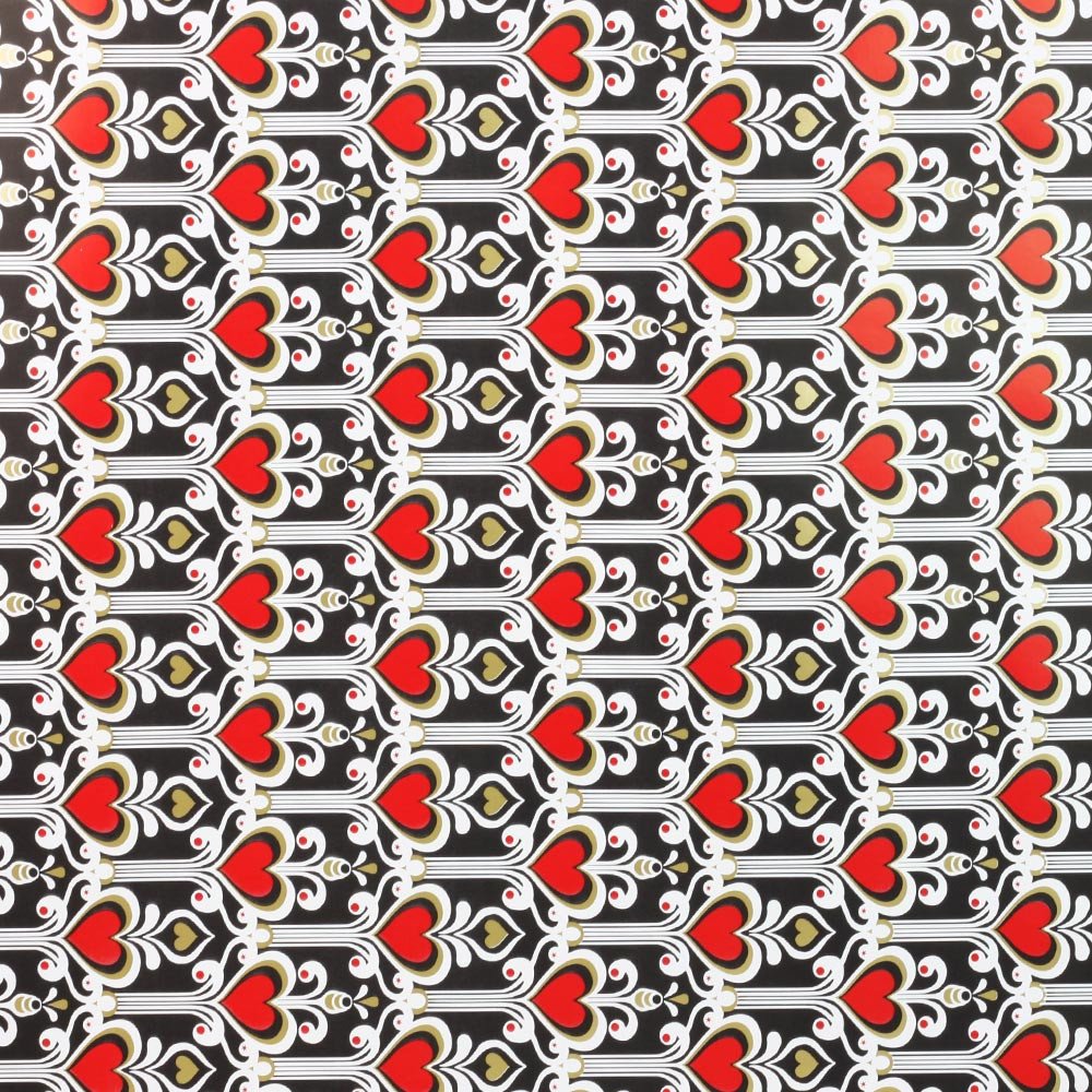 Papier na walentynki 57cmx25m Czarny/Serca 25mA