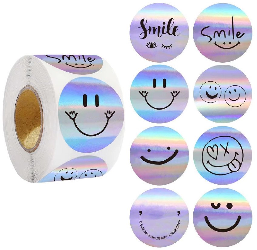 Naklejki Smile Srebrne Holograficzne Etykieta Dekoracyjna 500 szt.
