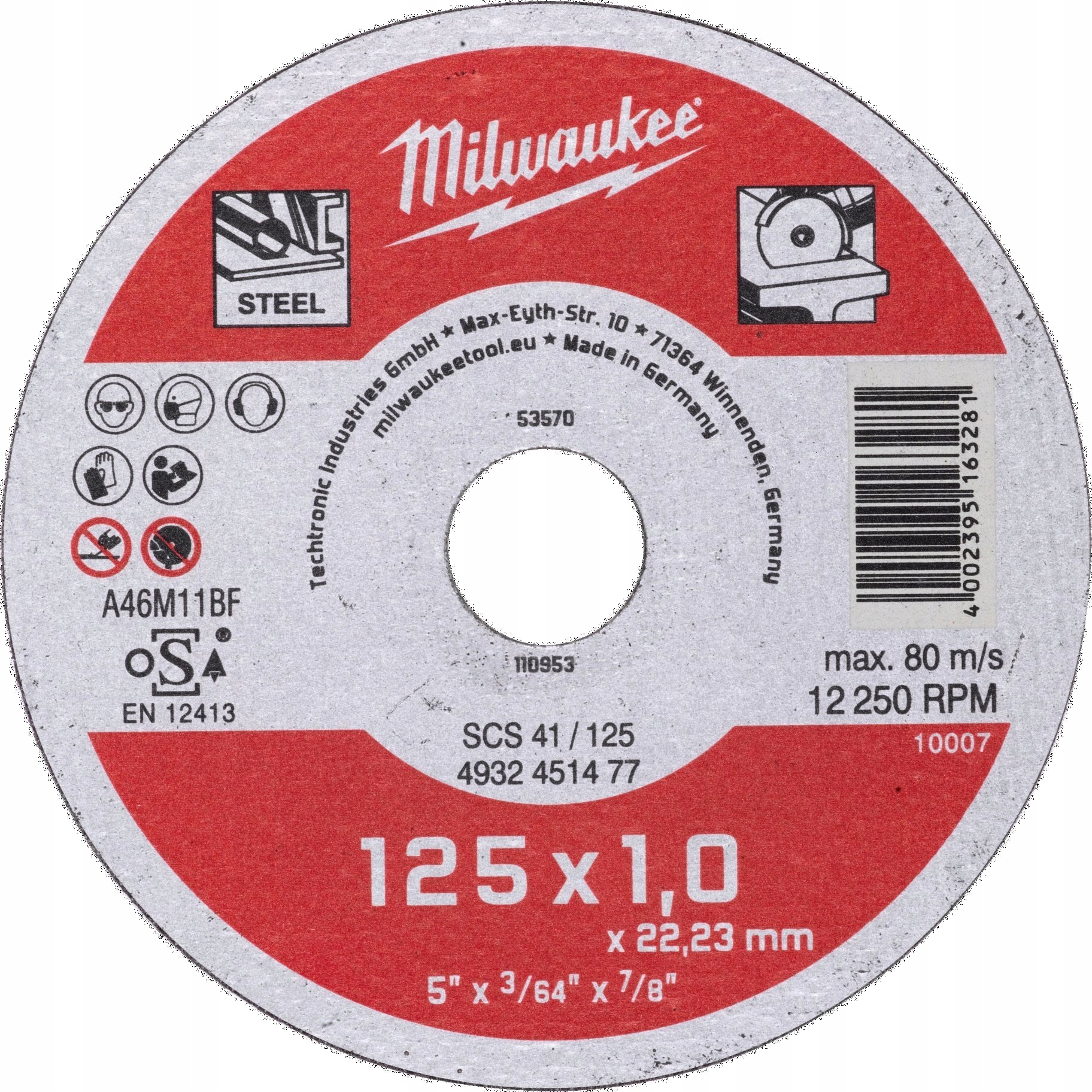Milwaukee Tarcza Milwaukee 4932451477 do cięcia metalu Contractor 125x1 szara