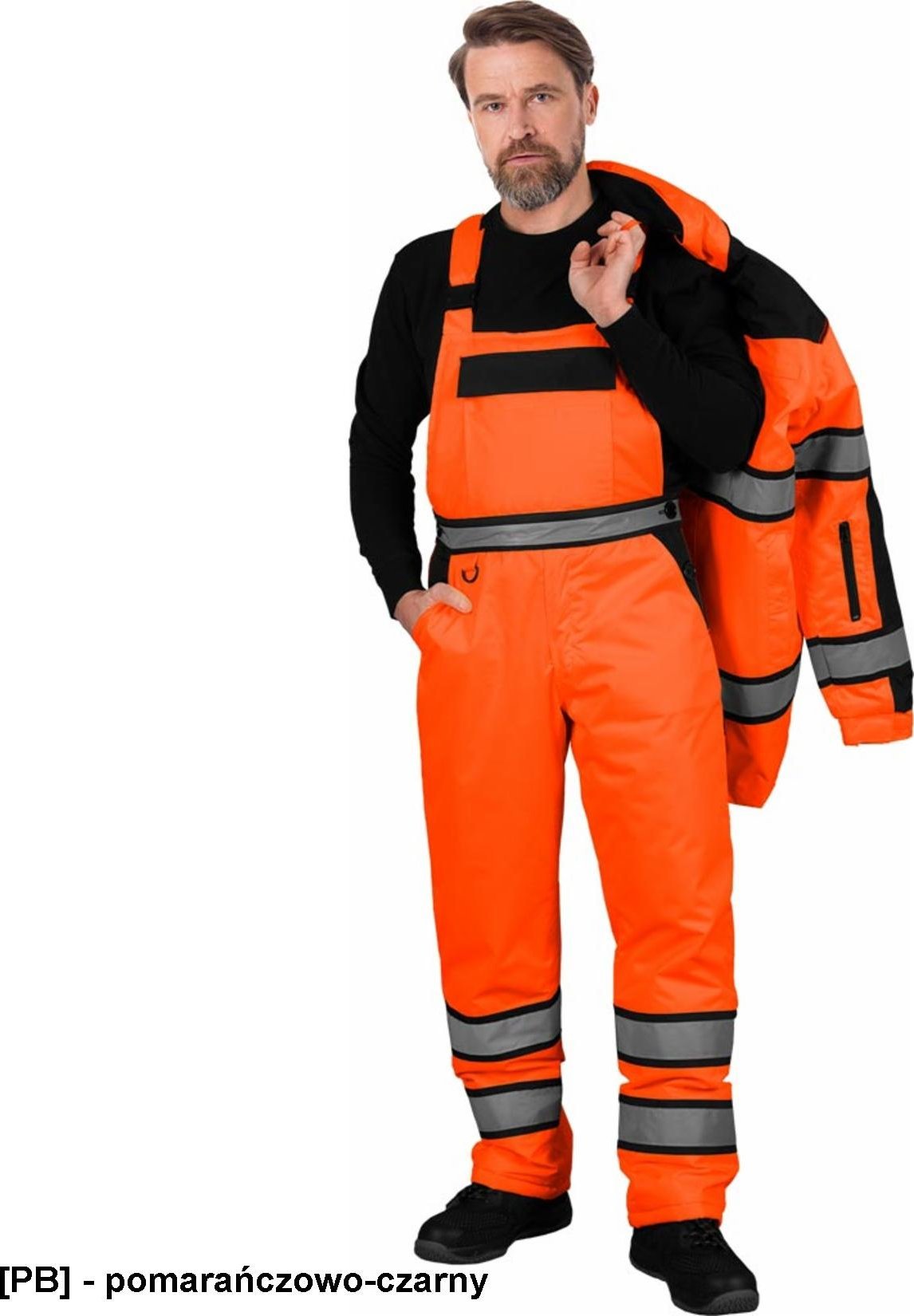 R.E.I.S. MILLING-B - ocieplane ogrodniczki, fluorescencyjny kolor, pasy odblaskowe, 9 kieszeni, powłoka podszewka wyściółka 100% - żółto-czarny 6XL