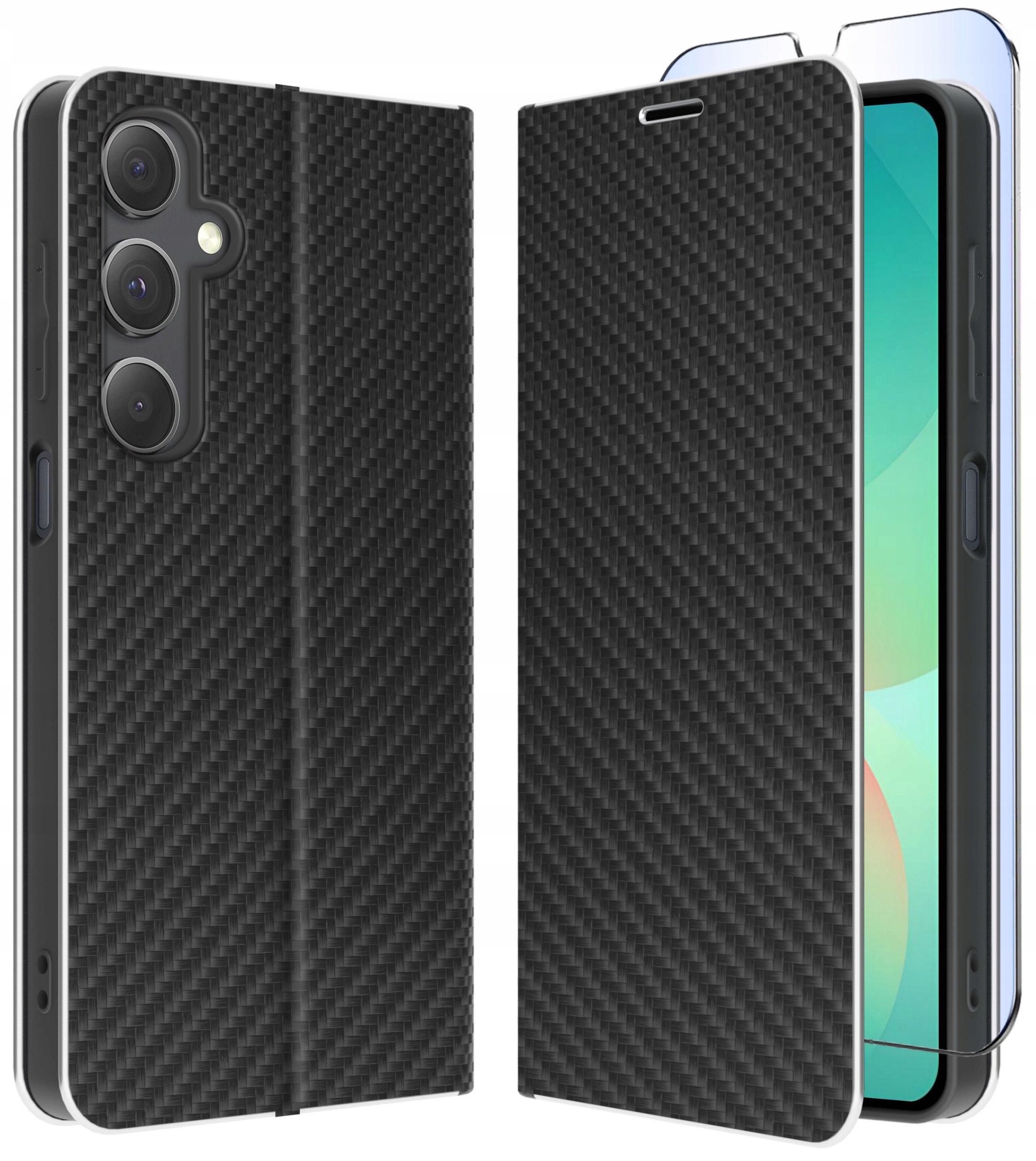 ETUI do Samsung A26 5G | CARBON PORTFEL BOOK TOKRA CASE CLASSIC + SZKŁO 9H