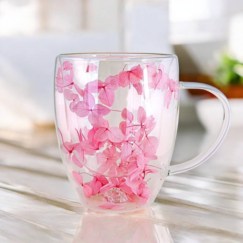 Upominkarnia Szklanka termiczna z hortensją w środku róż 300 ml 1szt SZK77