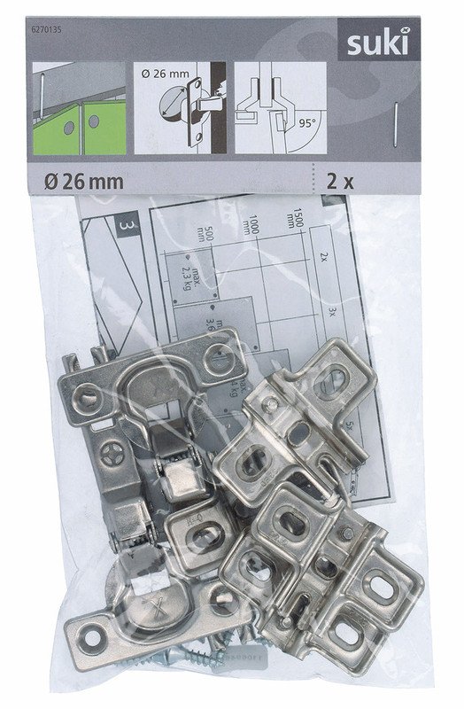 HINGE SET CUPD 26 MM 95 HALF OVERLAY