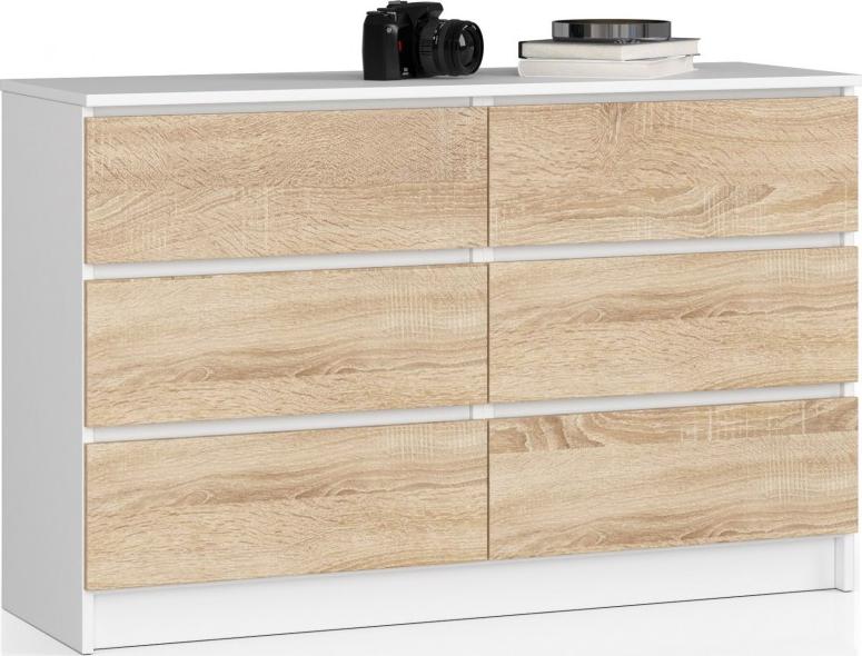 Fabryka Mebli Akord KOMODA K 120 cm 6 SZUFLAD BIAŁA / SONOMA