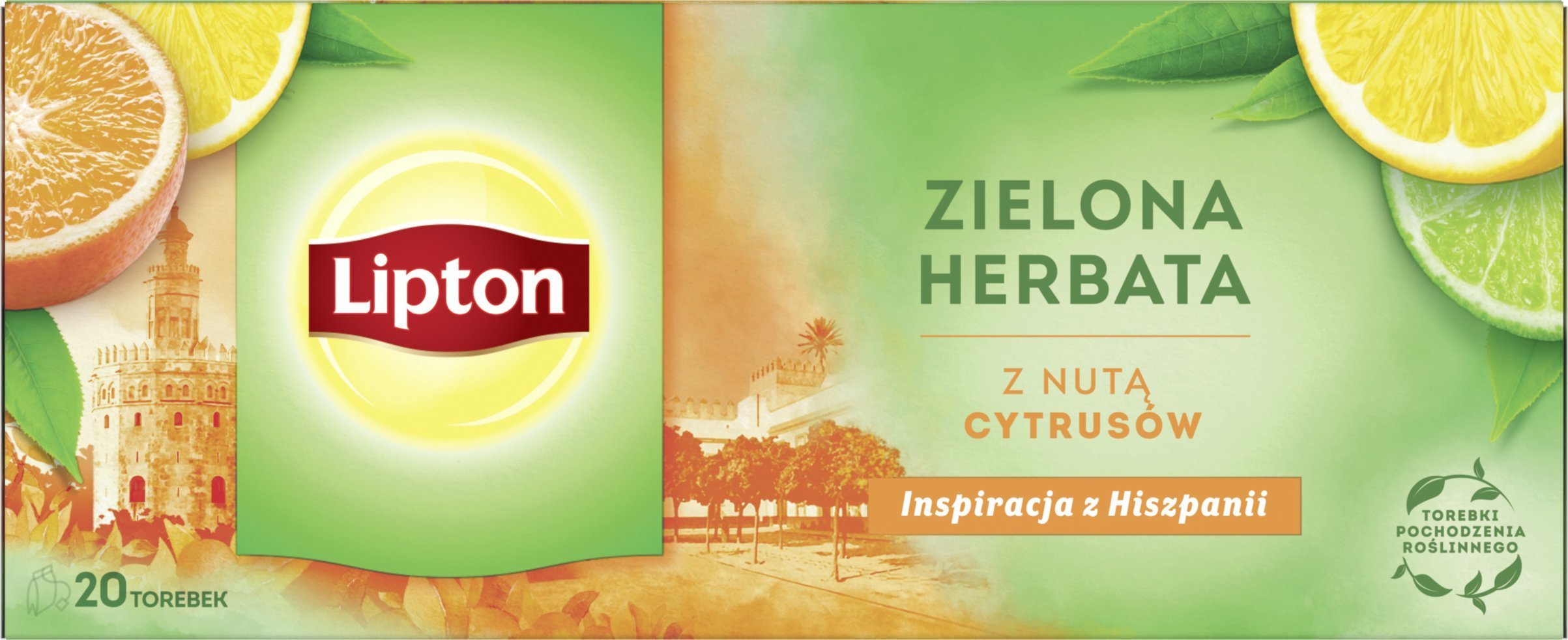 Lipton Herbata LIPTON zielona, z nutą cytrusów, 20 torebek