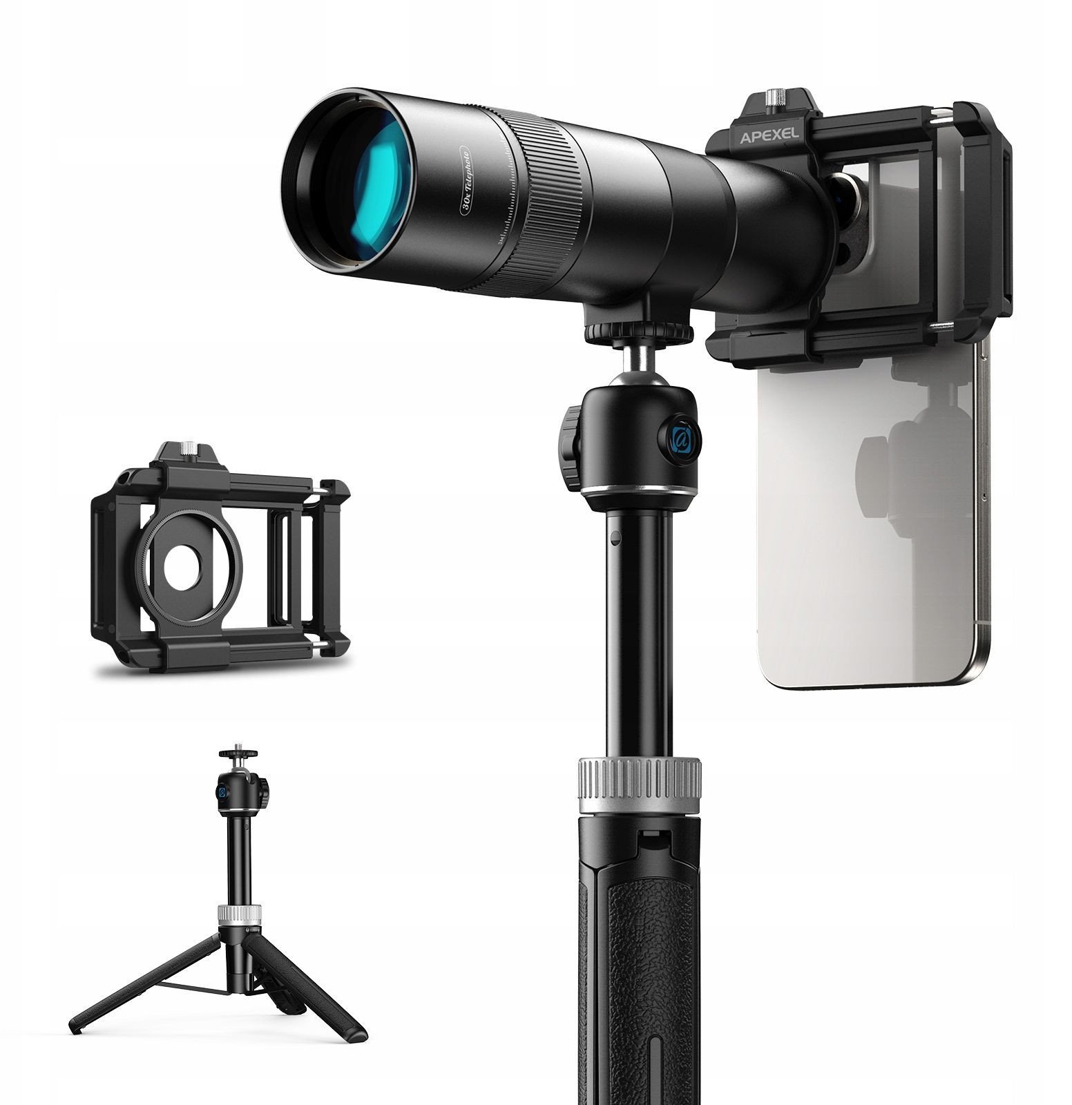 Apexel Obiektyw HD Tele ZOOM 30x + Statyw do Telefonu Tabletu Smartfona APL-30XJJ028
