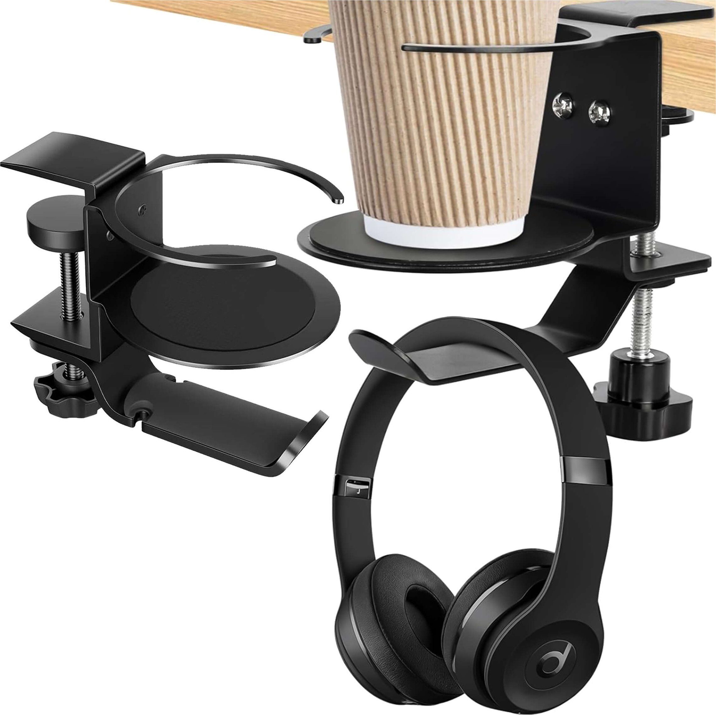 Podstawka Alogy Uchwyt organizer na biurko 2w1 na kubek słuchawki kable biurkowy aluminiowy podstawka wieszak hak Alogy Czarny