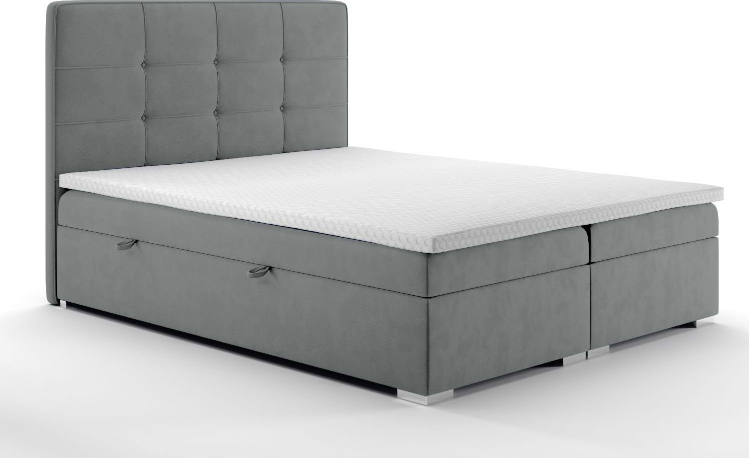 LAVERTO Łóżko kontynentalne TUTO 140x200 szare velvet z pojemnikiem