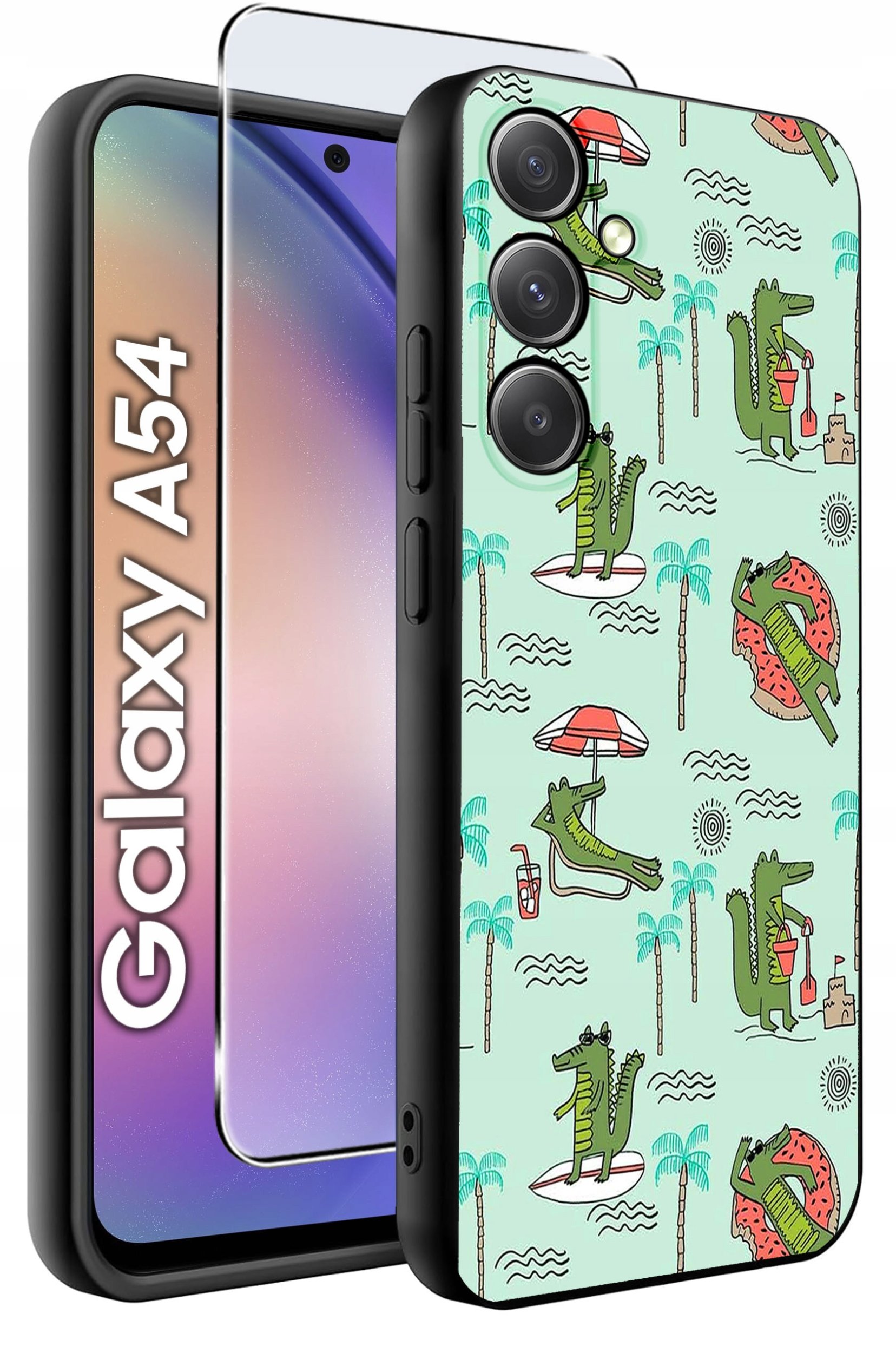 ETUI do Samsung A54 5G WZORY | SILIKONOWE MATT CASE + SZKŁO 9H