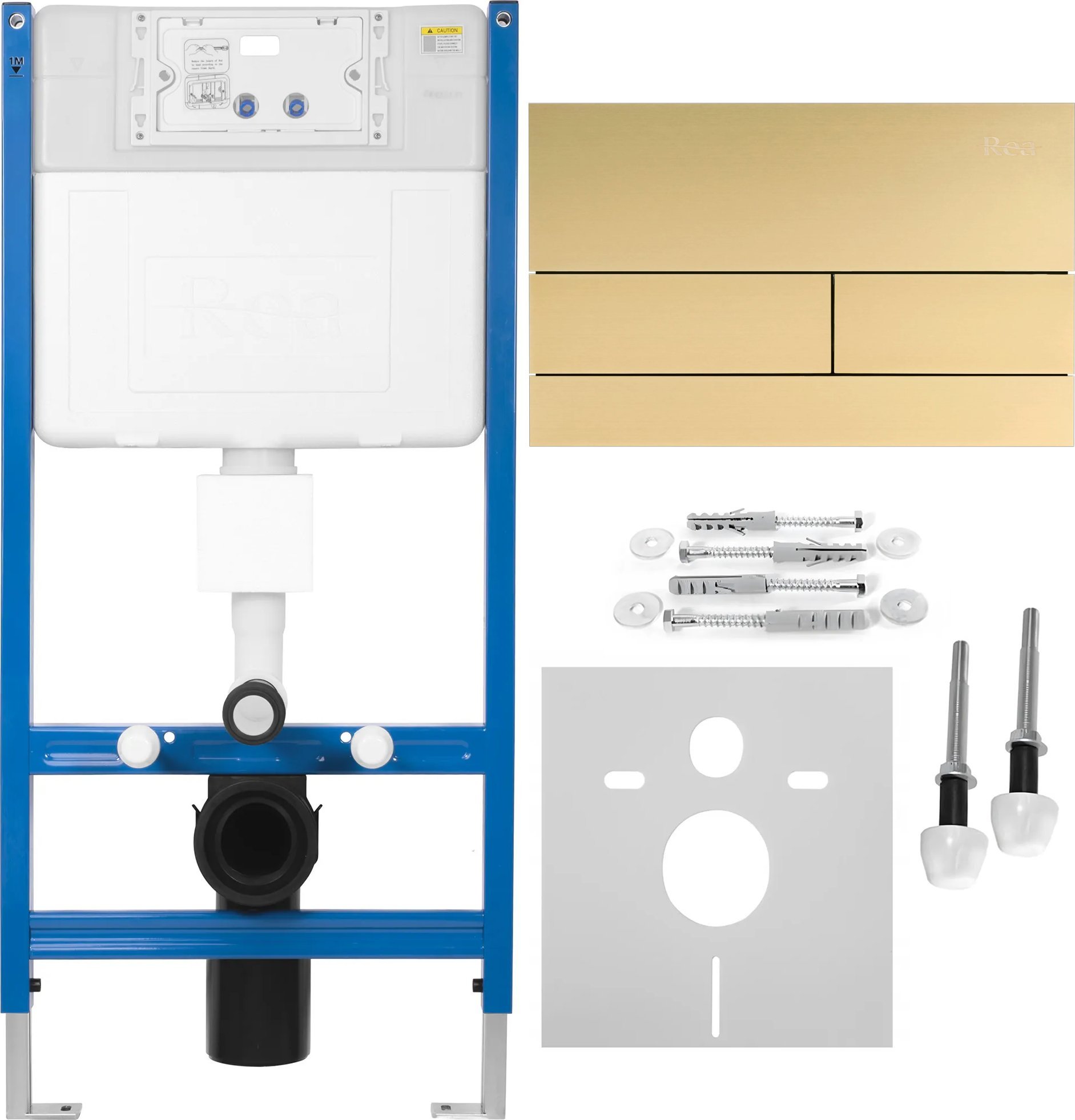 Stelaż zestaw podtynkowy do mis WC z przyciskiem T Złoty Szczotkowany