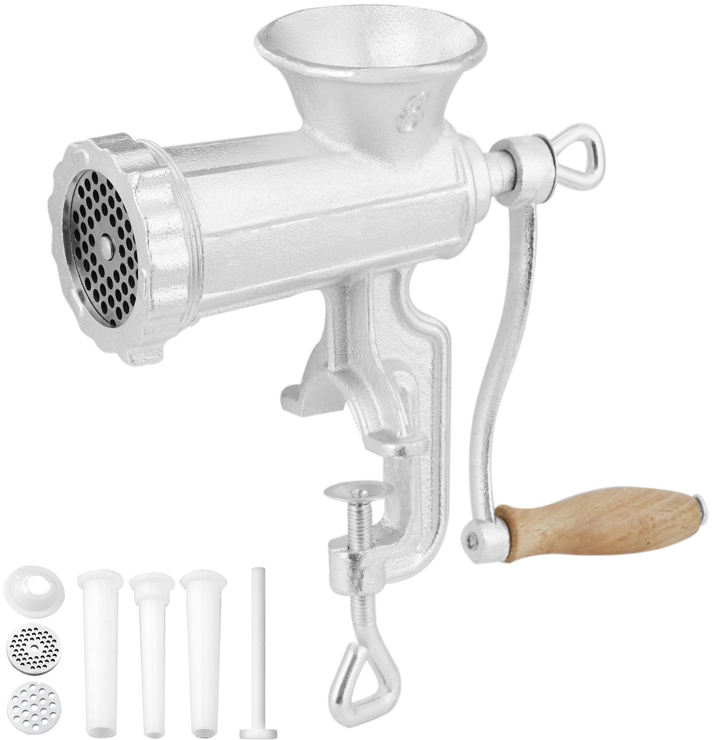 Młyn maszynka do mięsa ręczna żeliwna stół 3 tuleje 2 tarcze do kiełbas