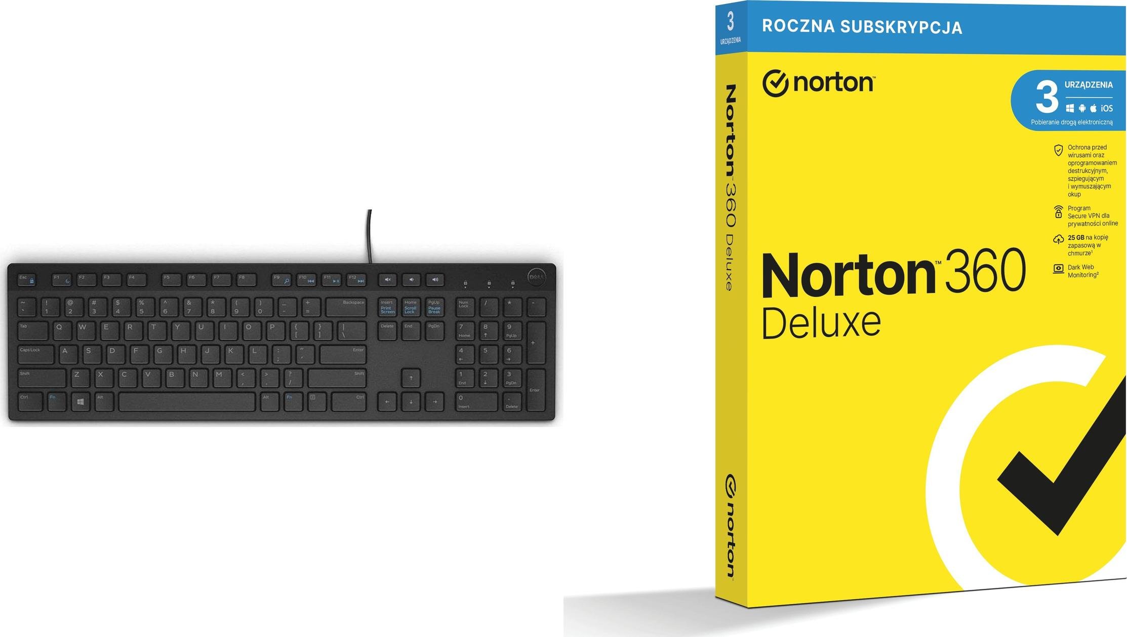 Klawiatura Dell KB216 Quietkey (580-ADHK) + 360 Deluxe 3 urządzenia 12 miesięcy (21408734)