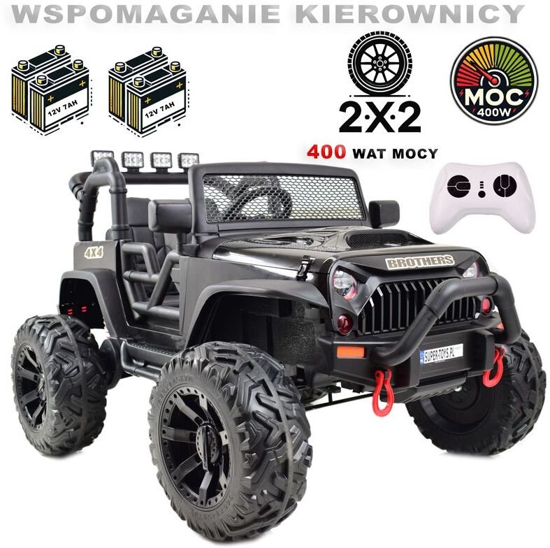 Super-Toys JEEP NA AKUMULATOR BROTHERS, WSPOMAGANIE KIEROWNICY, MIĘKKIE KOŁA, MIĘKKIE SIEDZENIE 24V - 400W/JEEP-JC-666