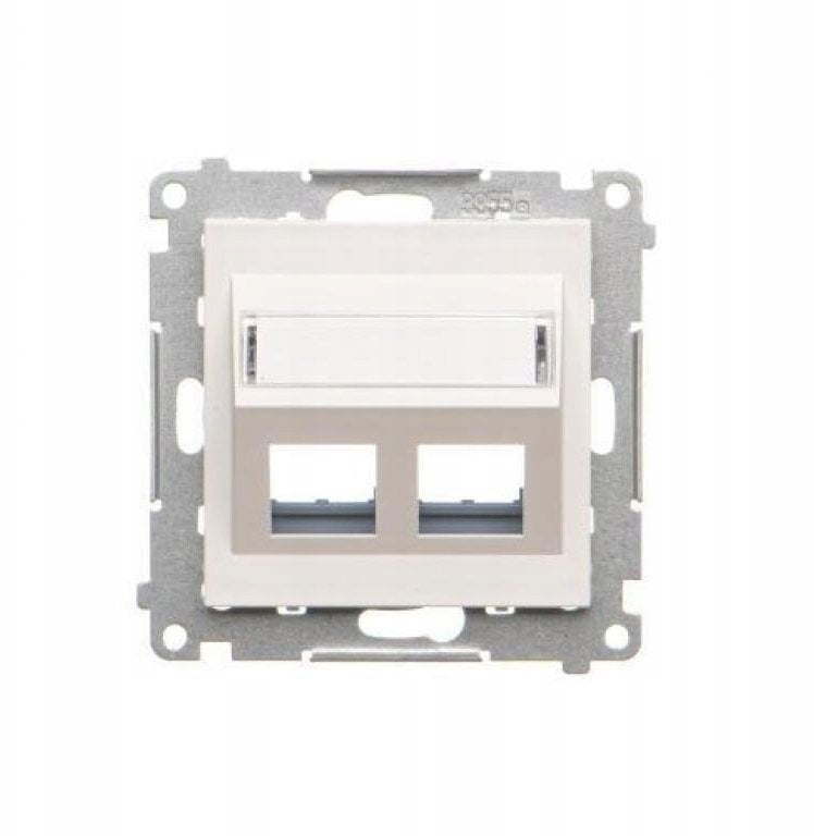 Kontakt-Simon Simon Pokrywa gniazd teleinformatycznych na Keystone skośna podwójna z opisowym polem (moduł) Biały mat TKP2S.01/111