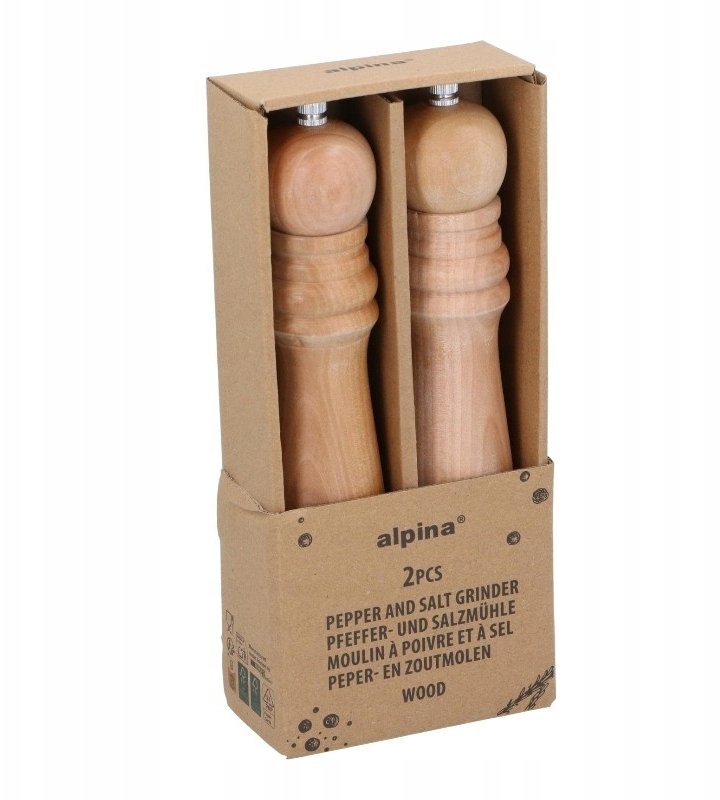 Alpina - Zestaw drewnianych młynków do pieprzu i soli 25 cm (2 sztuki)