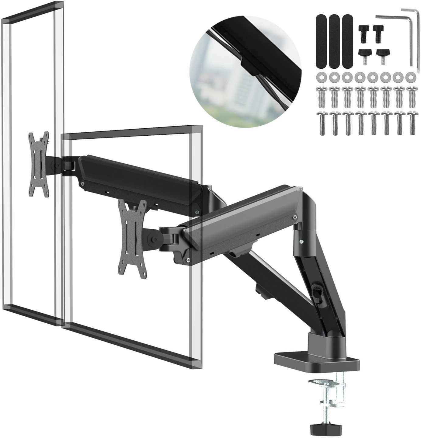 Uchwyt na 2 monitory Maclean, sprężyna gazowa, 17"-32", 2-10kg, czarny, MC-134