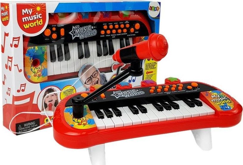Lean Sport Keyboard Pianinko 24 Klawisze USB Mikrofon Czerwony (7833)