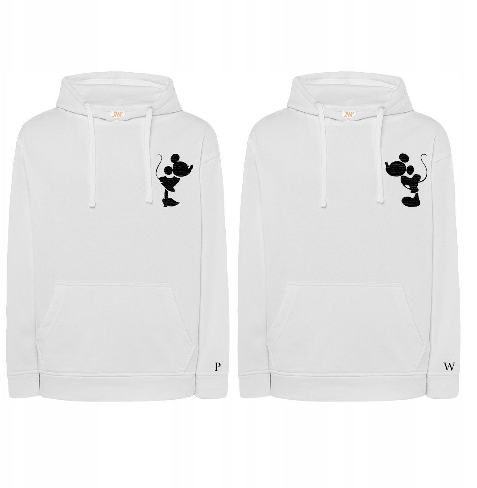 BLUZY DLA PAR Z HAFTEM MIKI WALENTYNKI DZIEŃ KOBIET INICJAŁY CZARNE BIAŁE