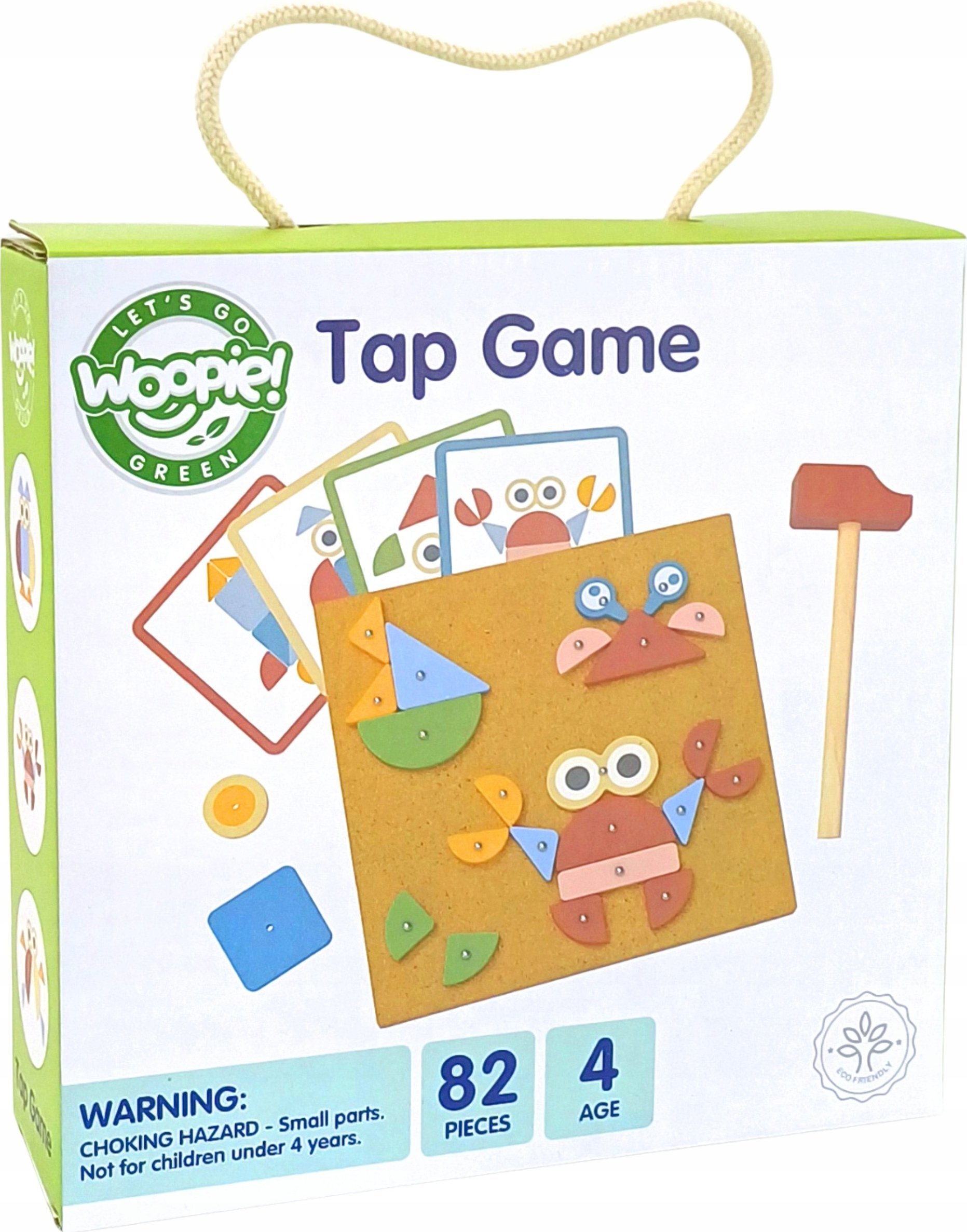 ML WOOPIE GREEN Drewniana Przybijanka z Młotkiem Układanka 20 wzorów 82 el.