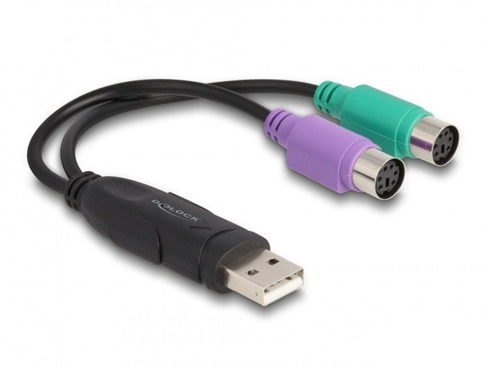 DeLOCK USB to PS/2 Adapter, 0.17 m, 2x 6-p Mini-DIN, USB A, Female, Male, Black, Green, Purple