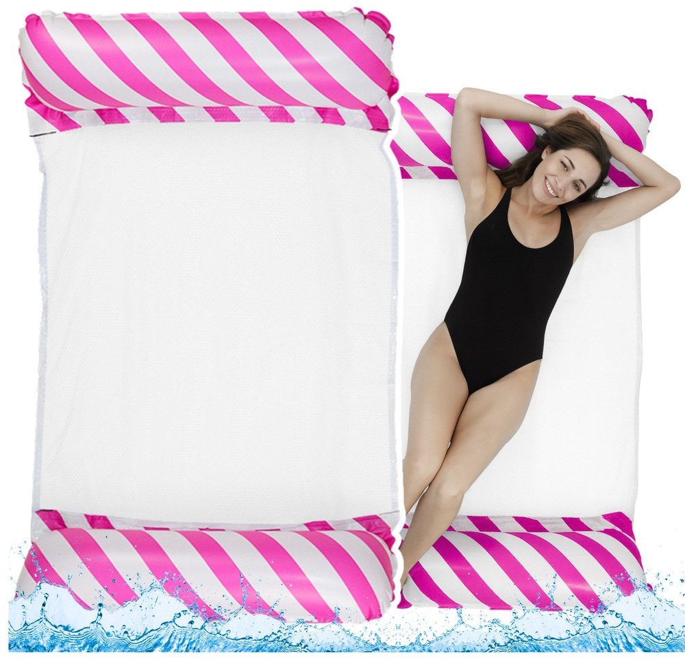 Lean Dmuchany Hamak Wodny Materac Leżak Biało-Różowy 120x70cm