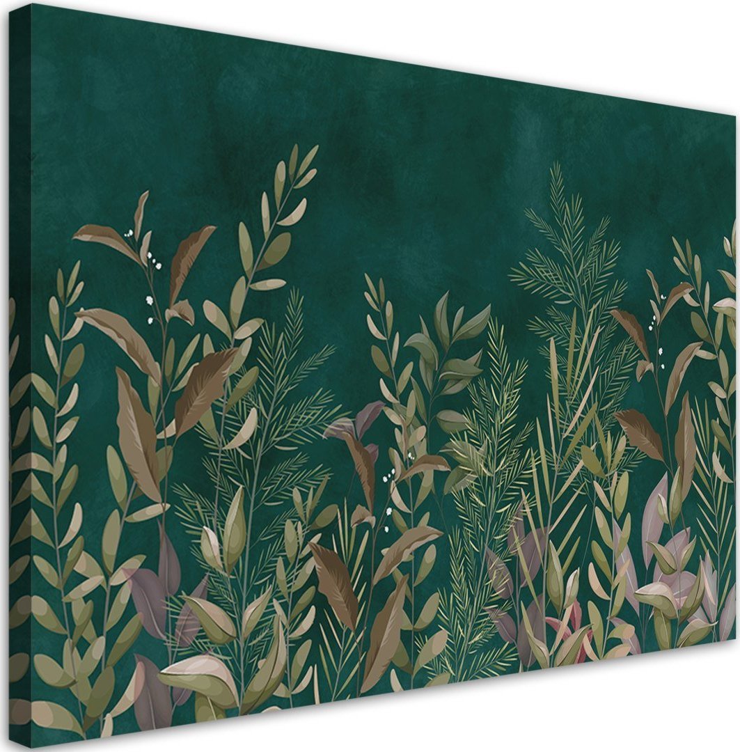Feeby Obraz na płótnie, Liście na zielonym tle - 120x80