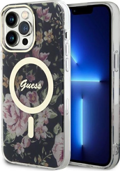 Guess Guess Flower MagSafe - Etui iPhone 14 Pro Max (Czarny)