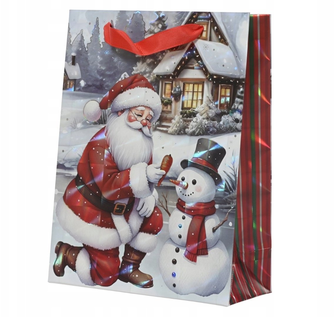 Torebka świąteczna prezentowa Święty Mikołaj HOLO 18x24cm 1szt