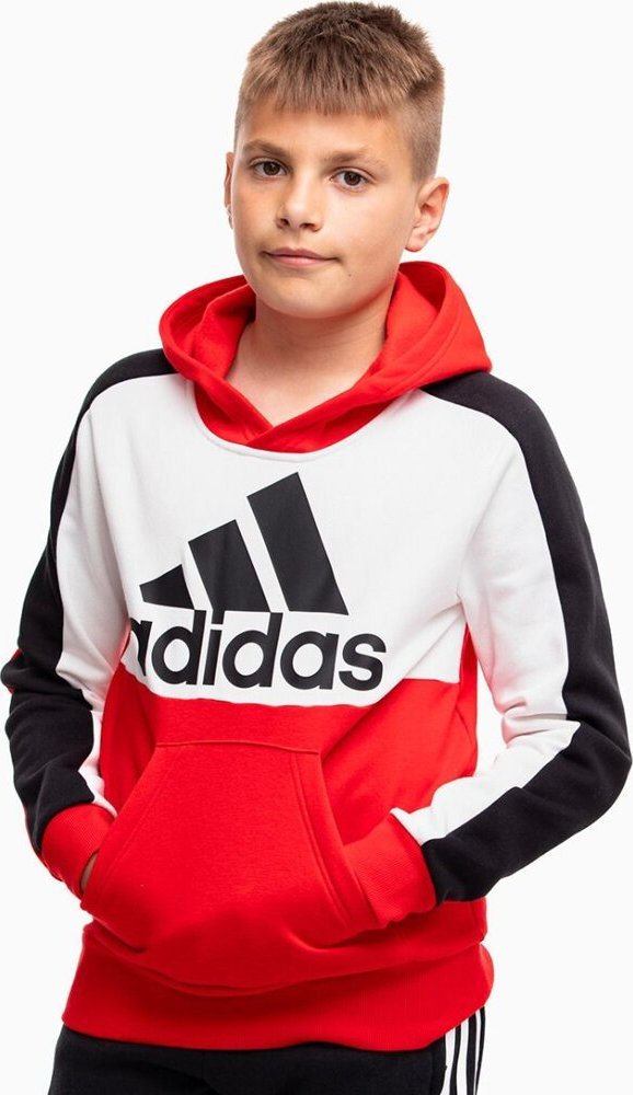Adidas Bluza dla dzieci adidas Colorblock Fleece Hoodie czerwona HC5657 128cm