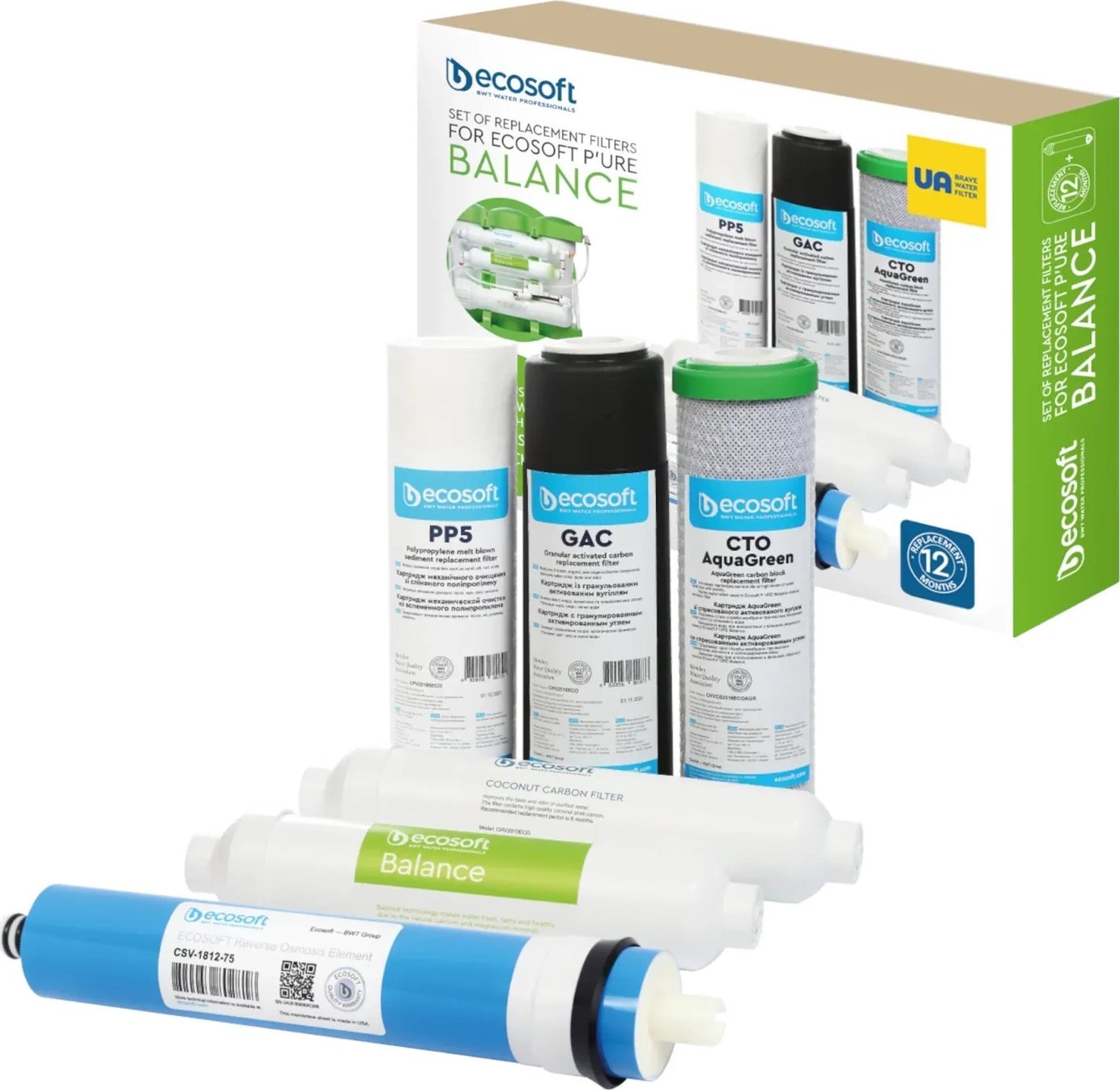 Ecosoft Pure Balance Zestaw 6 filtrów do systemów odwróconej osmozy