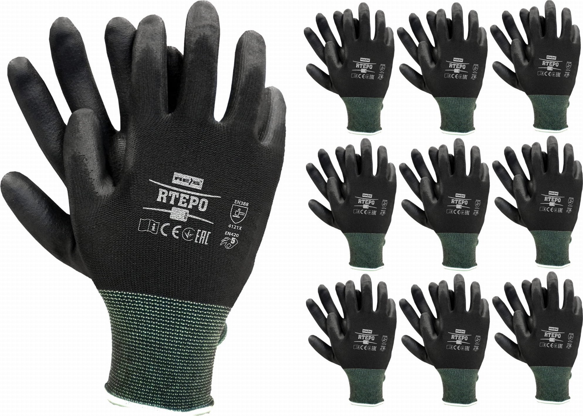 Reis Rękawice robocze / Czarne / RTEPO_BB - 10 par (10 - XL)