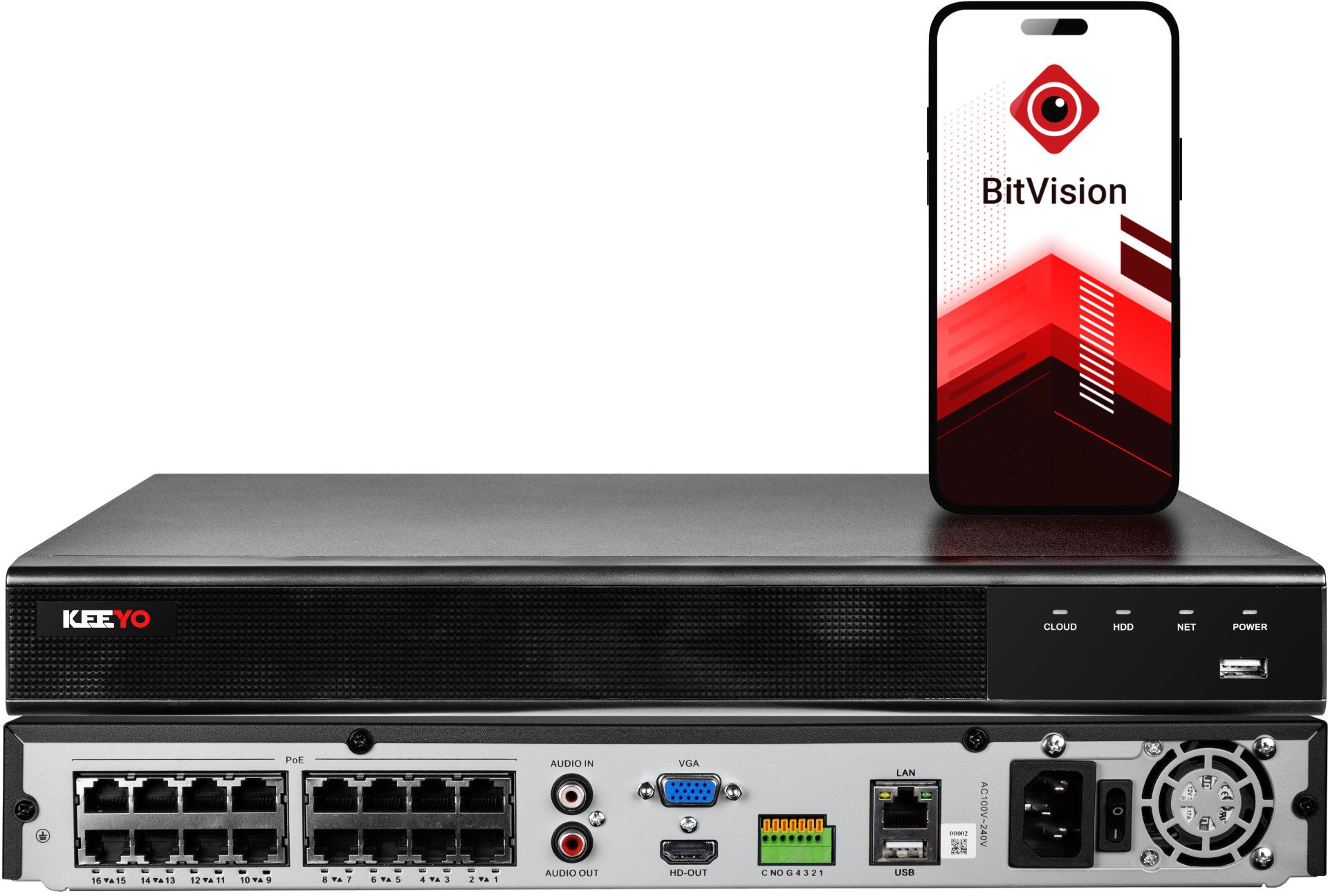 Rejestrator sieciowy KEEYO LV-V-NVR-16CH-16P-K2 16 kanałowy 16x PoE 2x SATA