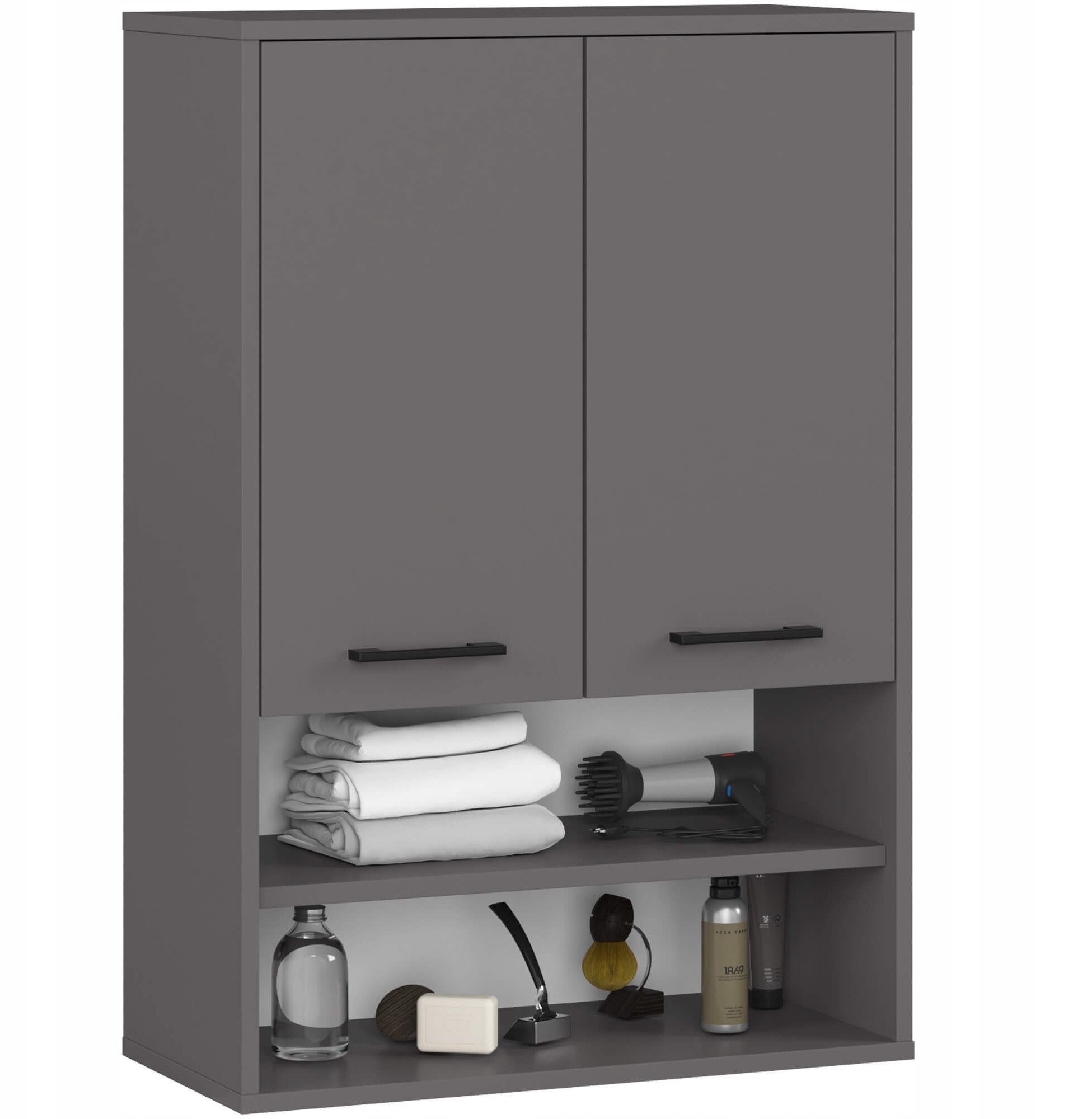 Szafka wisząca łazienkowa FIN 64 cm 2 drzwi 4 półki otwarta - grafit szary