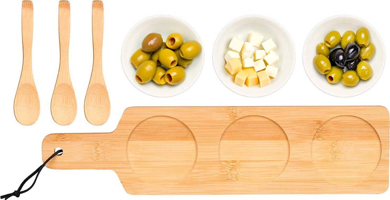 Kinvara Miseczki na przekąski BUMY, na desce z drewnianymi łyżeczkami, 10 x 39 x 6 cm