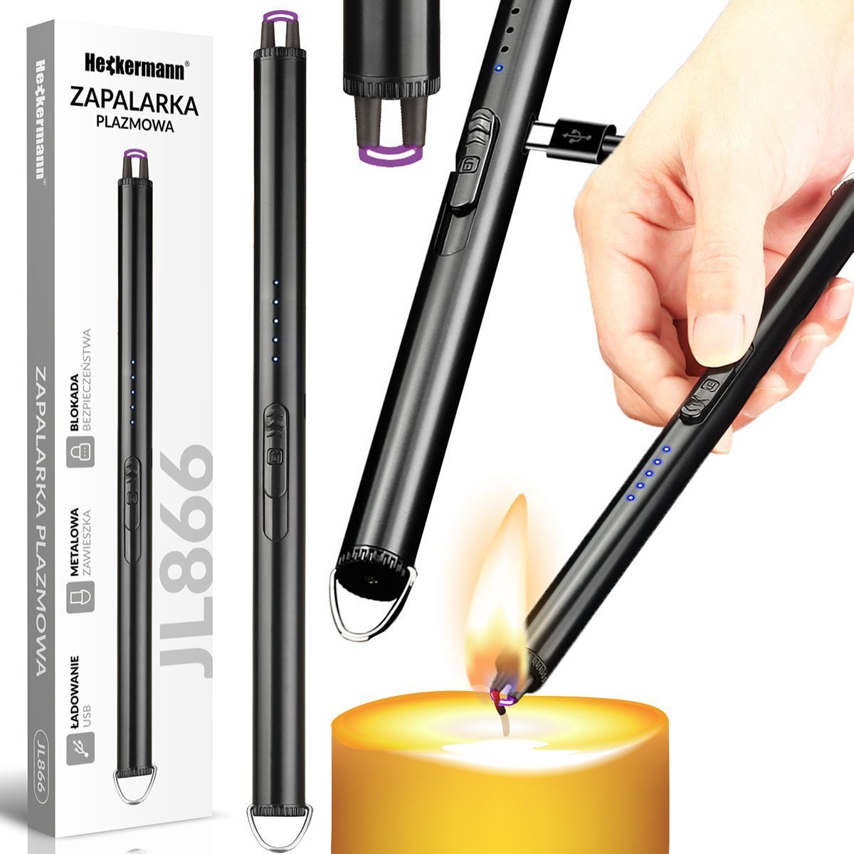 Triton Zapalarka plazmowa Heckermann JL866 Zapalniczka Czarna