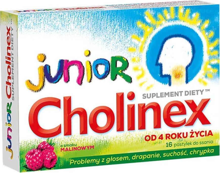Stada Cholinex Junior na gardło o smaku malinowym 8 pastylek