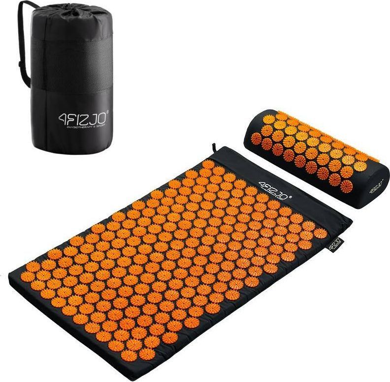 4fizjo Mata do akupresury z kolcami + poduszka 72x42 (czarno-pomarańczowa)