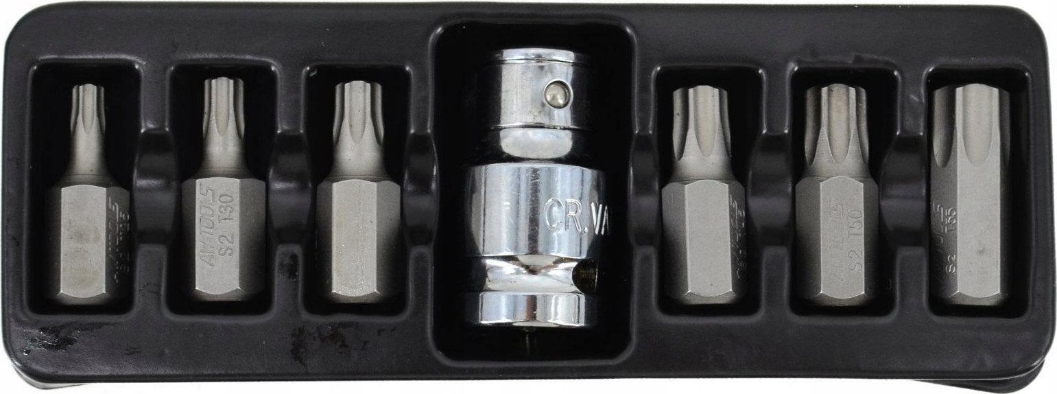 AWTools AWTOOLS KOŃCÓWKI TORX 7elem. T25 - T55 + ADAPTER, Z OTWOREM BL AW35116BL